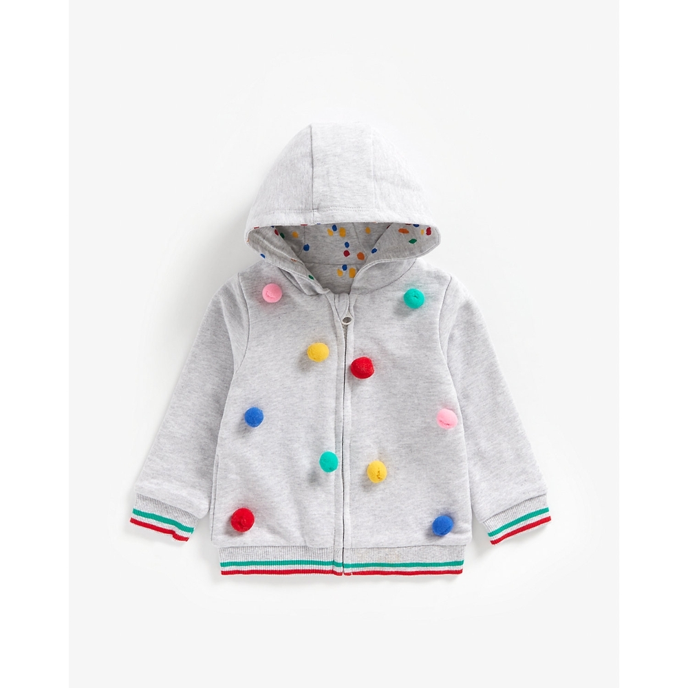 

Girls Full Sleeves Hooded Sweatshirt Pom Pom Detail - Grey
