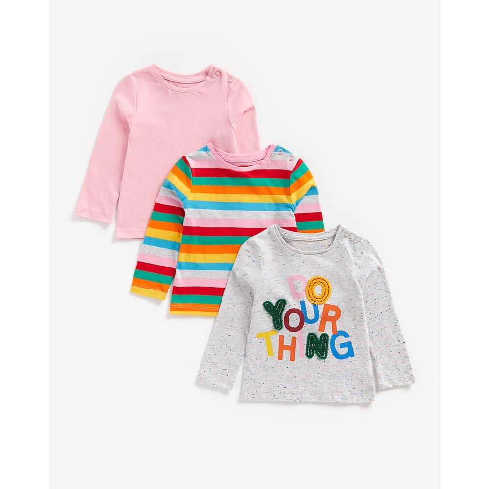 

Girls Full Sleeves T-Shirt Rainbow Stripes And Text Patchwork - Pack Of 3 - Multicolor