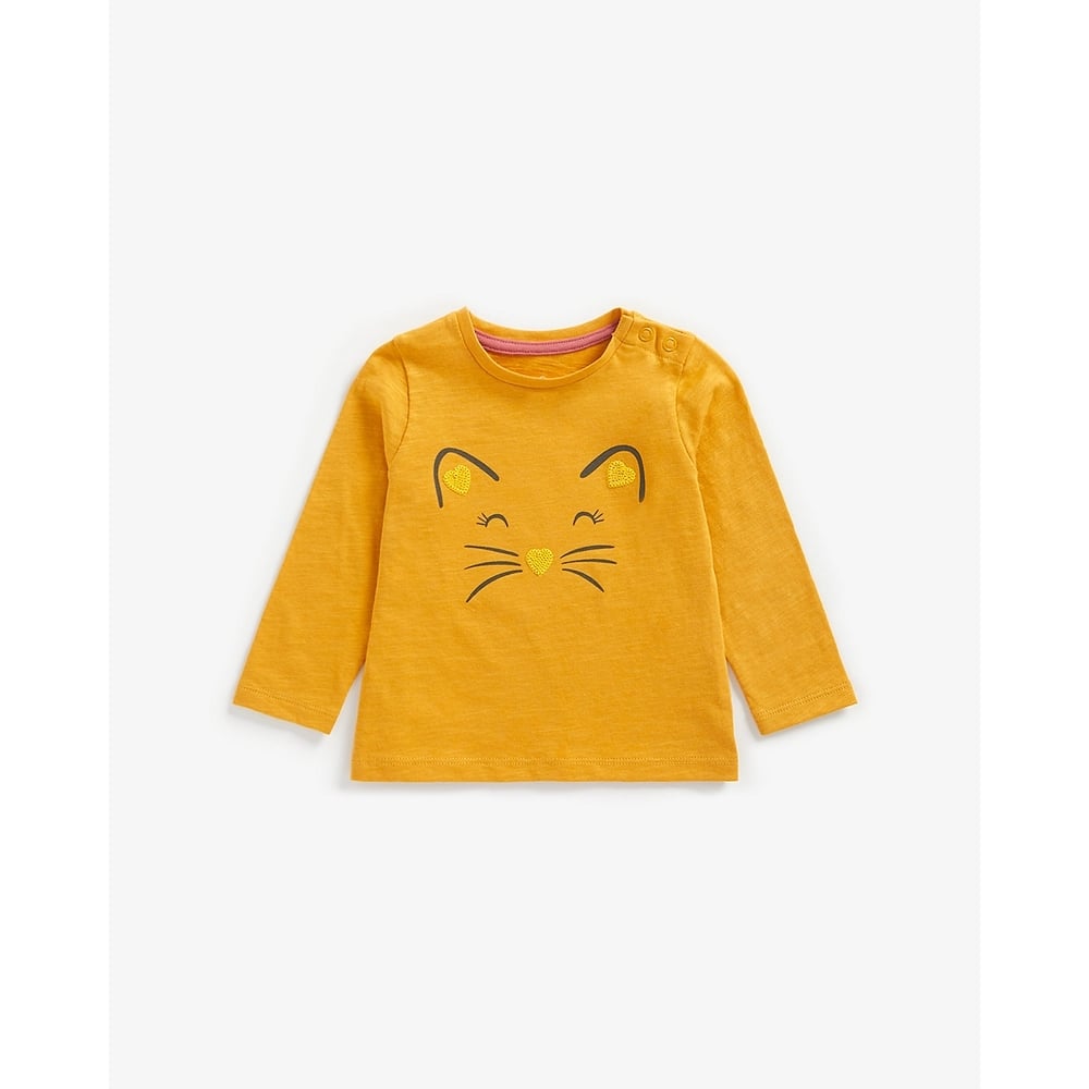 

Girls Full Sleeves T-Shirt Sequin Cat Detail - Mustard