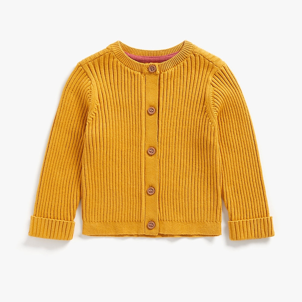 

Girls Full Sleeves Ribbed Cardigan - Mustard