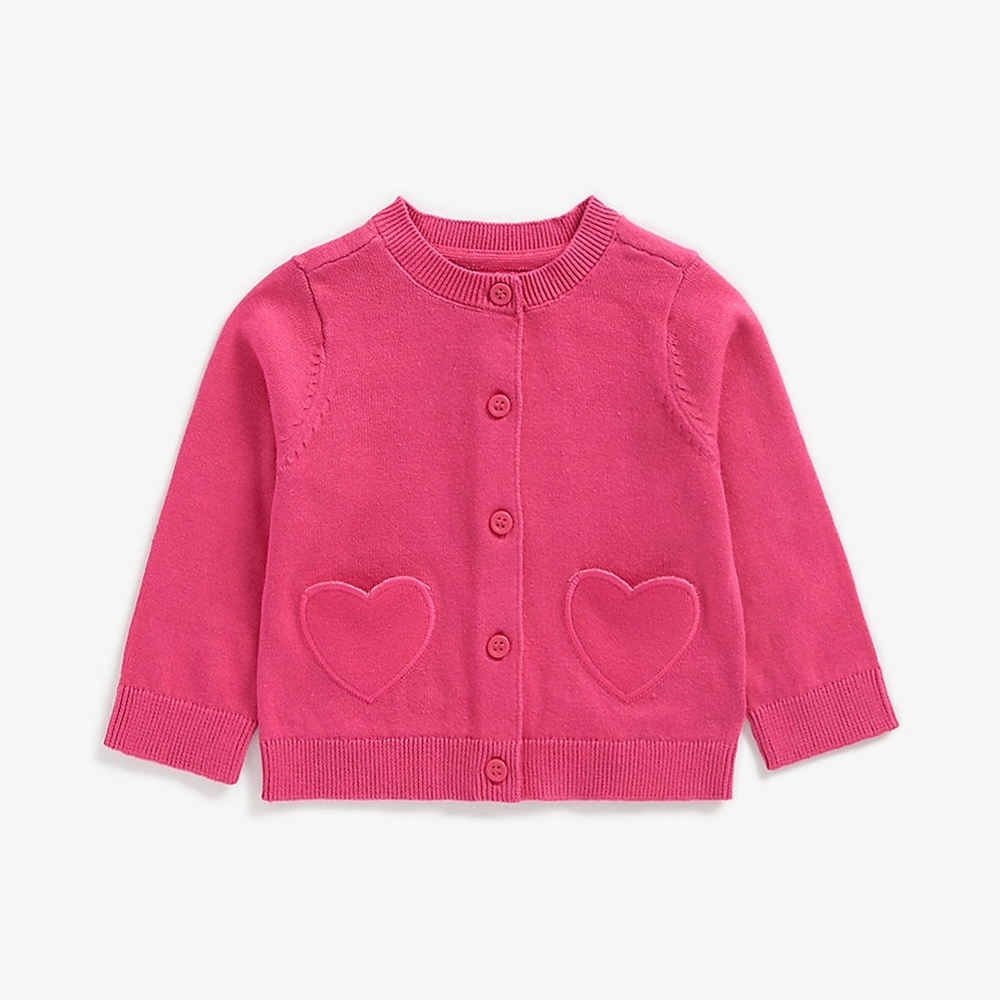 

Girls Full Sleeves Cardigan Heart Shaped Pocket - Pink