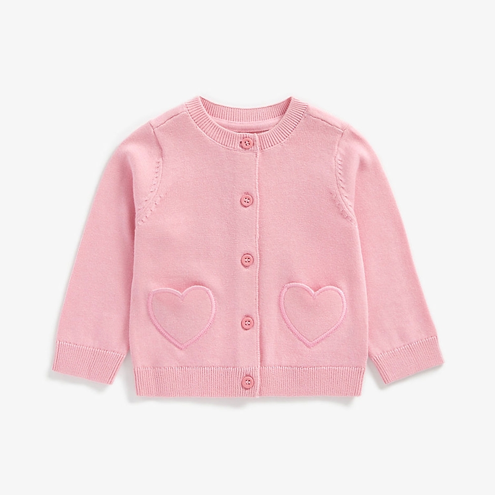 

Girls Full Sleeves Cardigan Heart Shaped Pocket - Light Pink