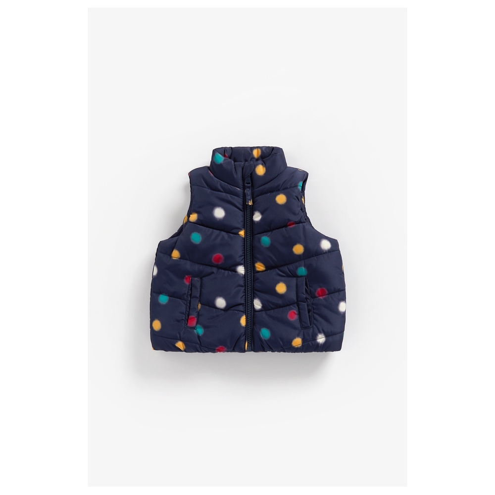 

Girls Sleeveless Quilted Jacket Polka Dot Print - Navy