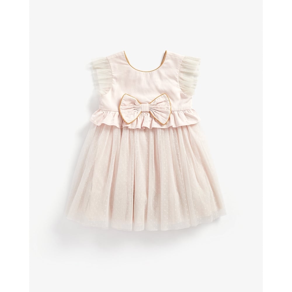 

Girls Half Sleeves Mesh Party Dress Bow Detail - Pink