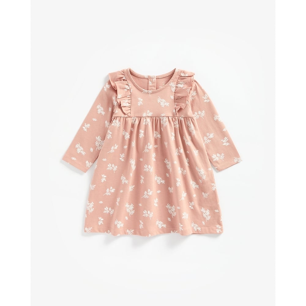 

Girls Full Sleeves Floral Print Dress Frill Details - Pink