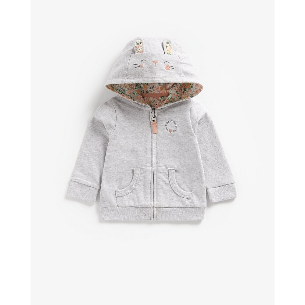 

Girls Full Sleeves Hooded Sweatshirt 3D Bunny Ear Details - Grey