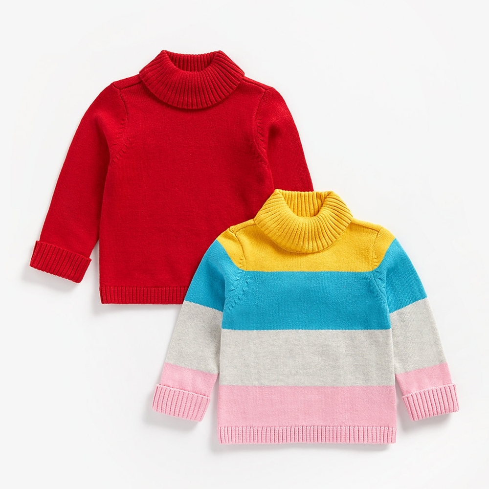 

Girls Full Sleeves Roll Neck Sweater Block Stripes - Pack Of 2 - Multicolor