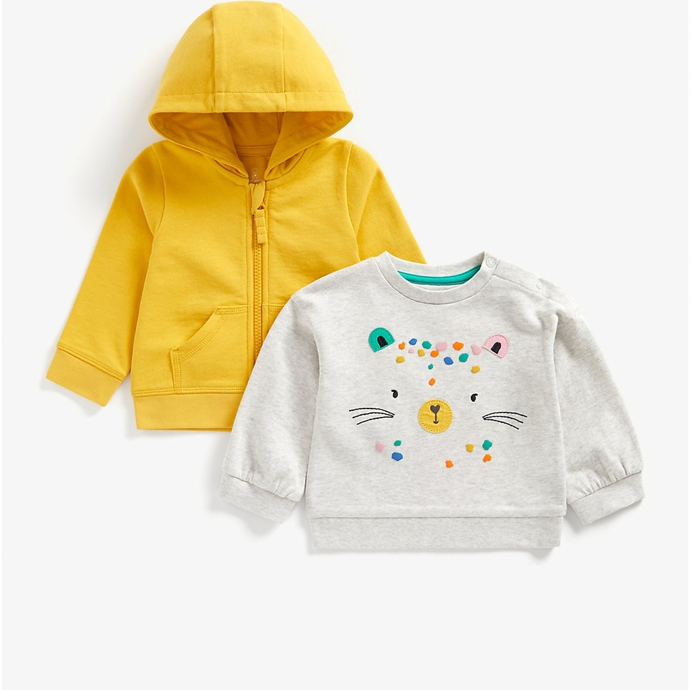 

Girls Full Sleeves Hoody And Top Set Cat Patchwork - Yellow