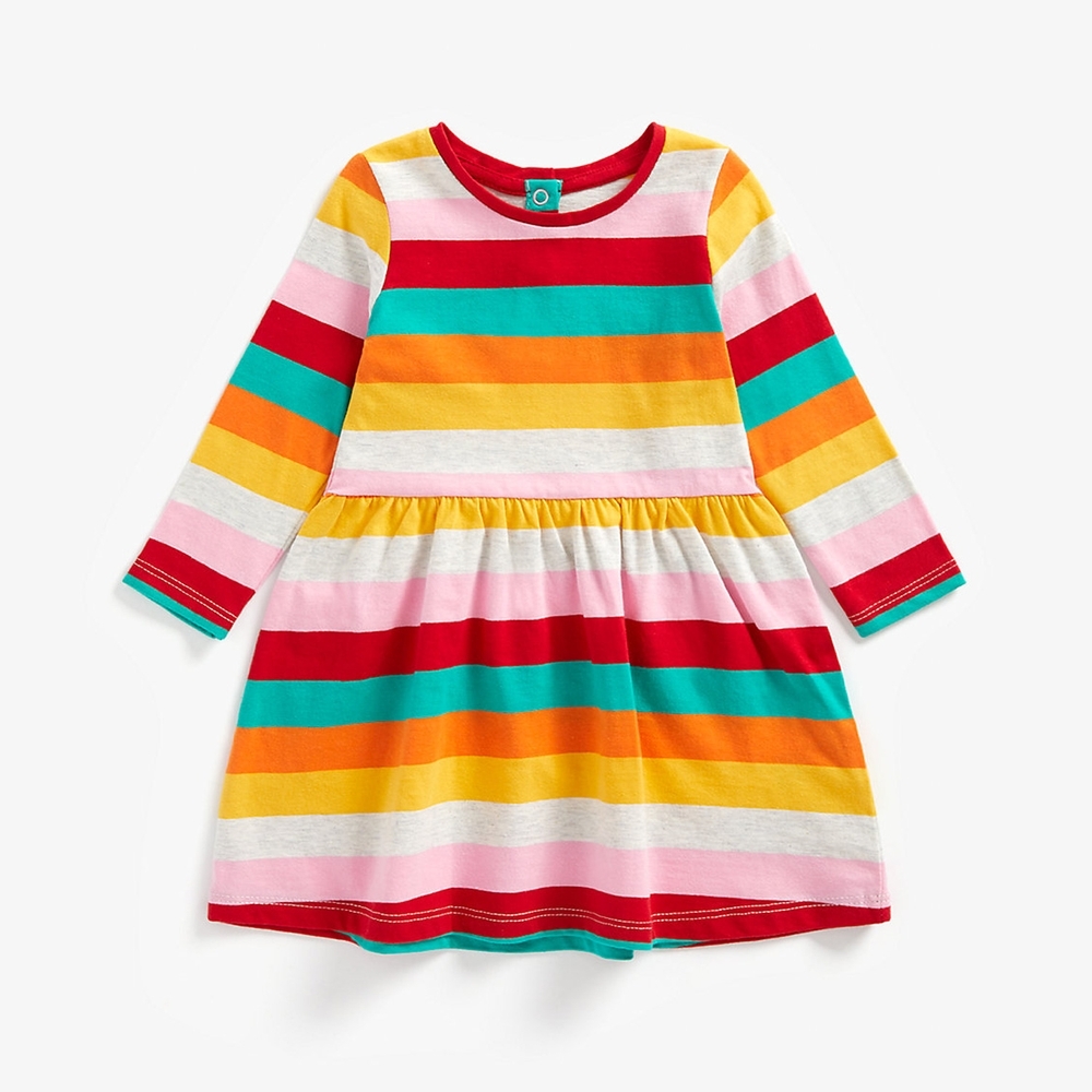 

Girls Full Sleeves Dress Rainbow Stripes - Multicolor