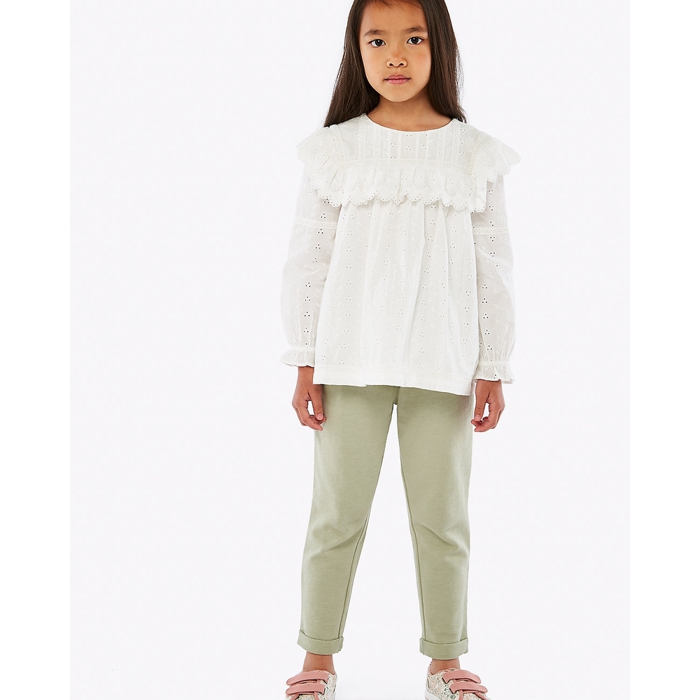 

Girls Full Sleeves Schiffli Top Lace And Frill Detail - White