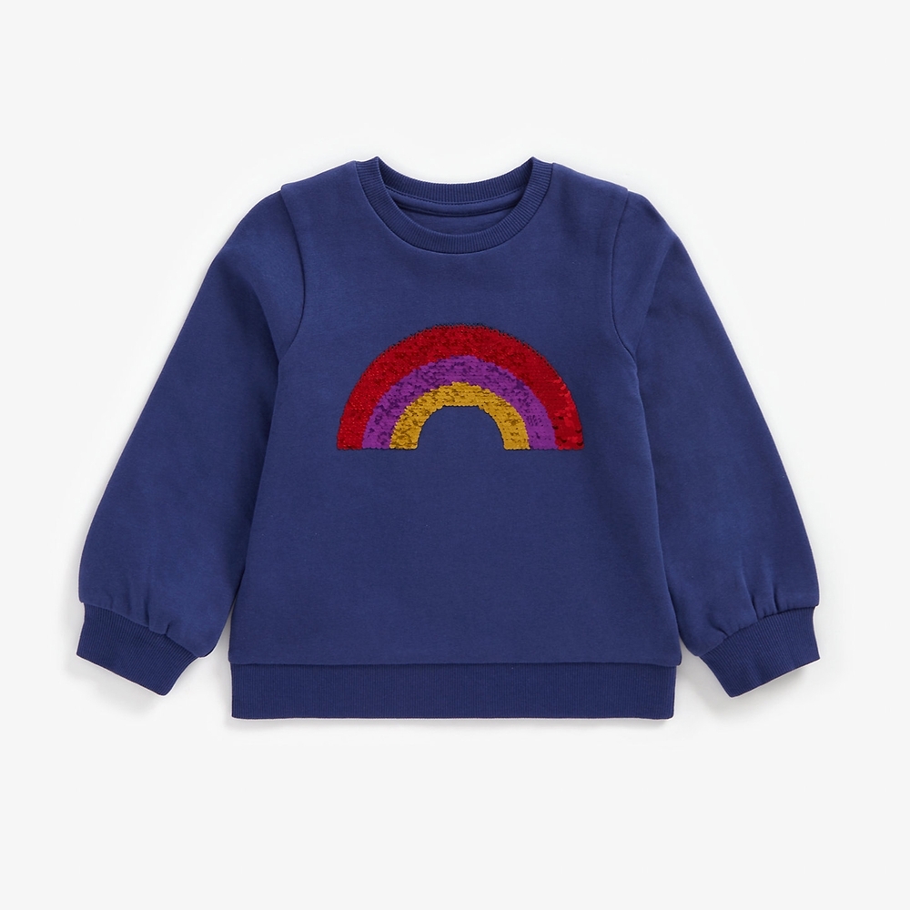 

Girls Full Sleeves Sweatshirt Sequin Rainbow Design - Blue