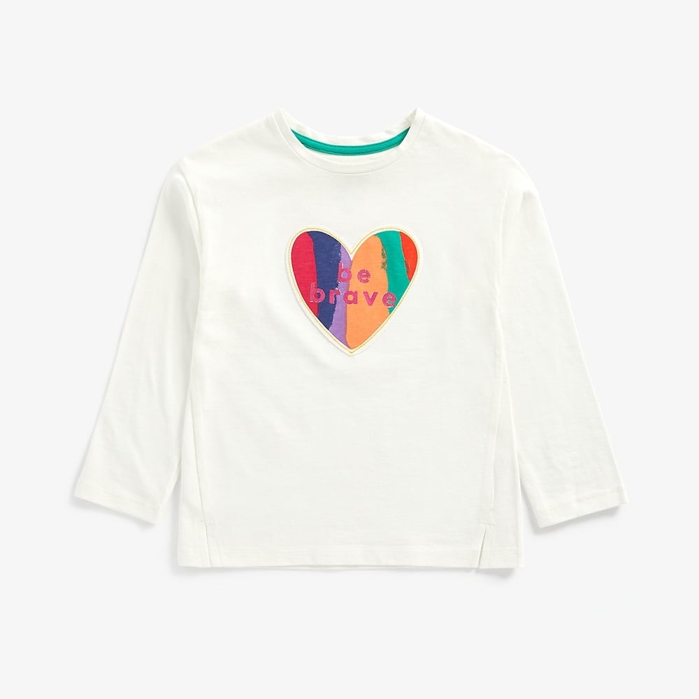 

Girls Full Sleeves T-Shirt Heart With Slogan Print - White