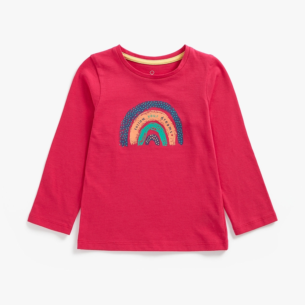 

Girls Full Sleeves T-Shirt Rainbow With Text Print - Red