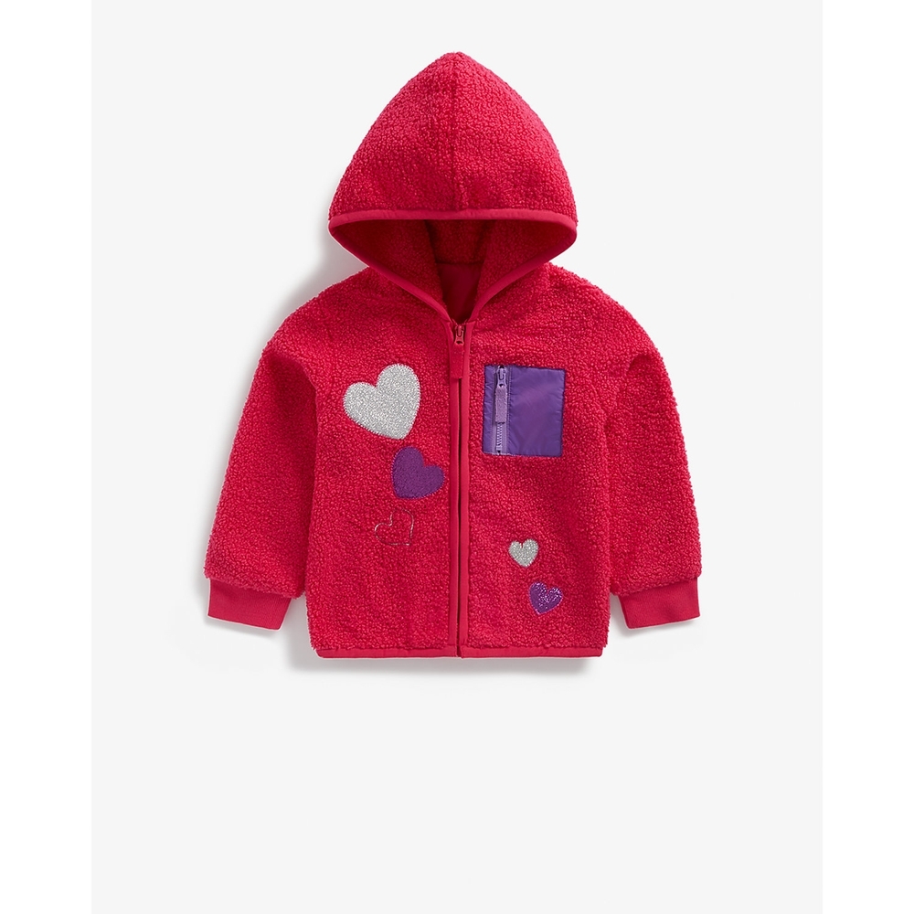 

Girls Full Sleeves Zip Opening Hoody Glittery Heart Patchwork - Red