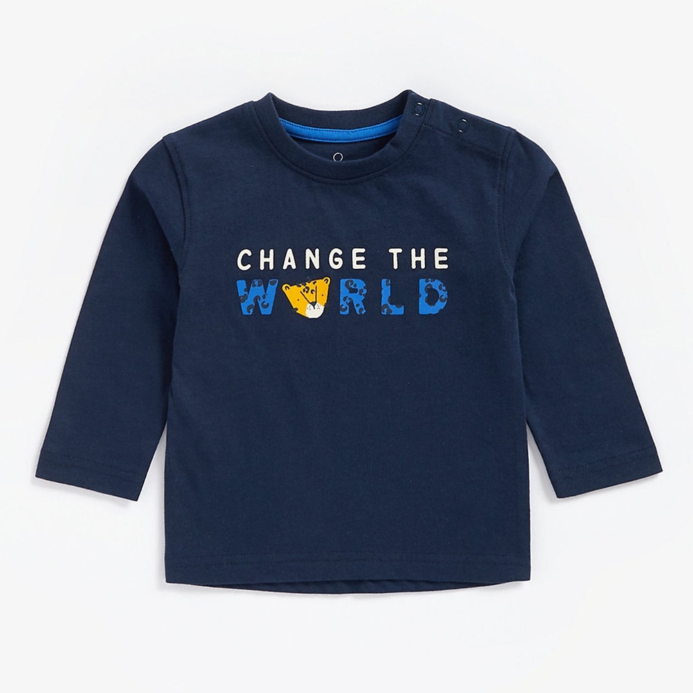 

Boys Full Sleeves T-Shirt Text Print - Navy