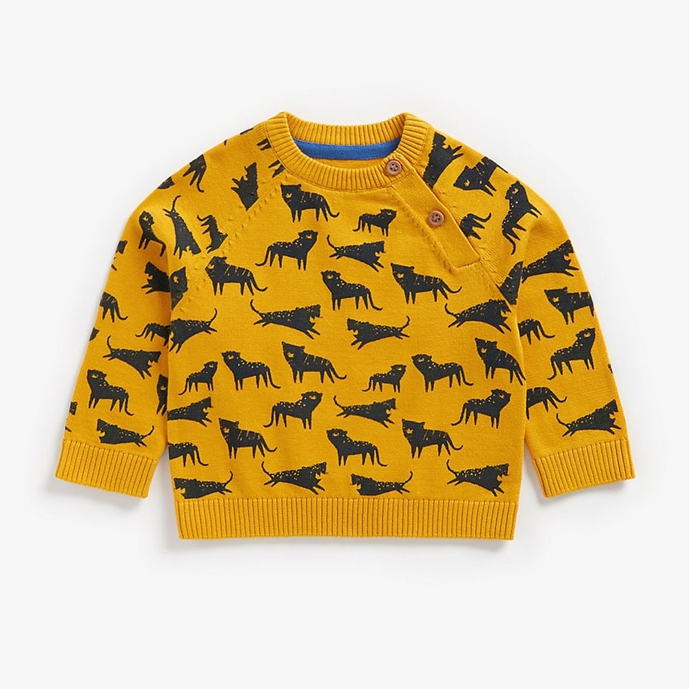 

Boys Full Sleeves Sweater Leopard Design - Mustard