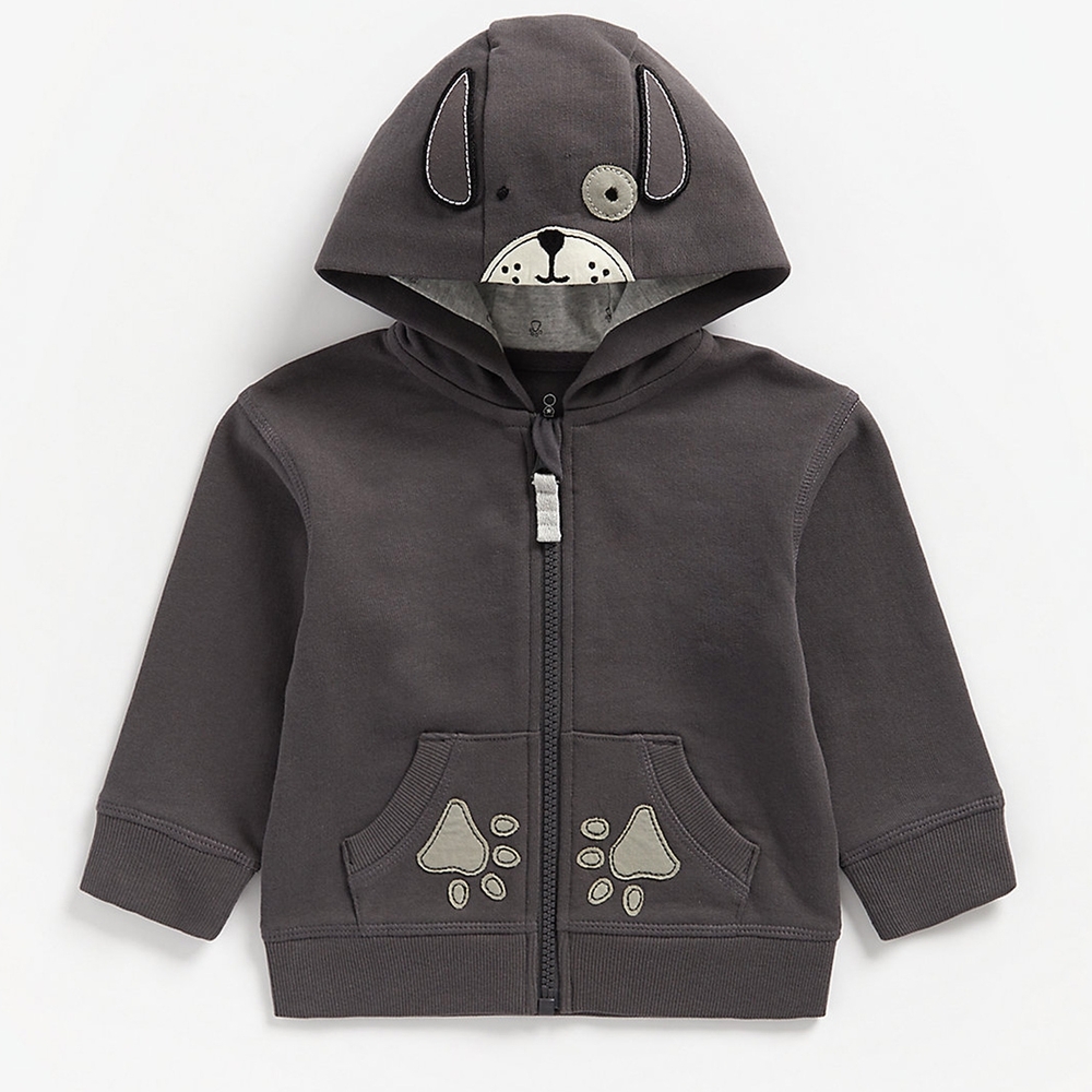 

Boys Full Sleeves Hooded Sweatshirt Dog Patchwork - Black