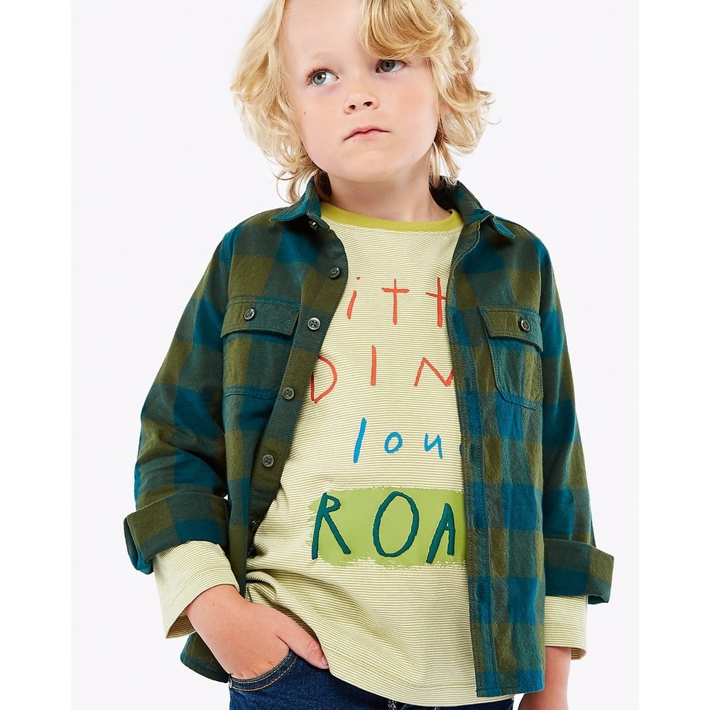 

Boys Full Sleeves Check Shirt And Tee Set Text Print - Multicolor