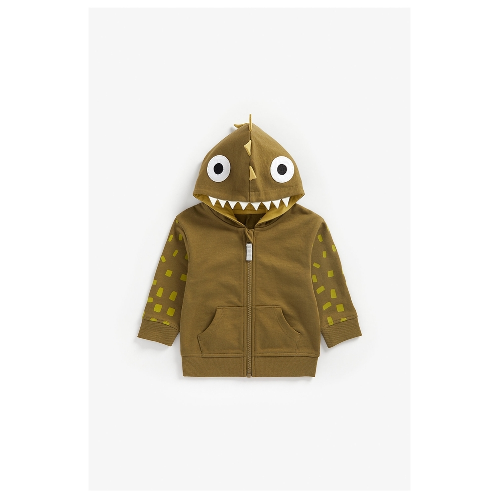 

Boys Full Sleeves Hooded Sweatshirt 3D Dino Spikes - Khaki