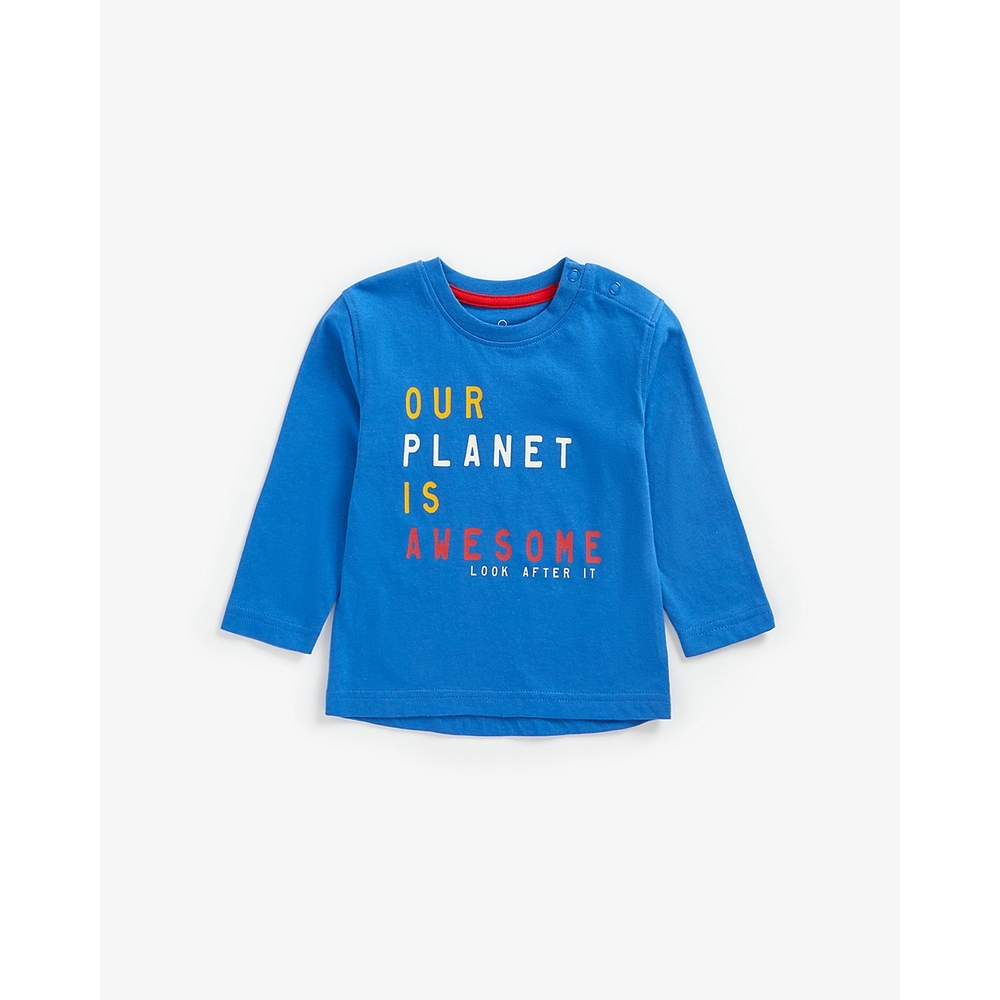 

Boys Full Sleeves T-Shirt Slogan Print - Blue