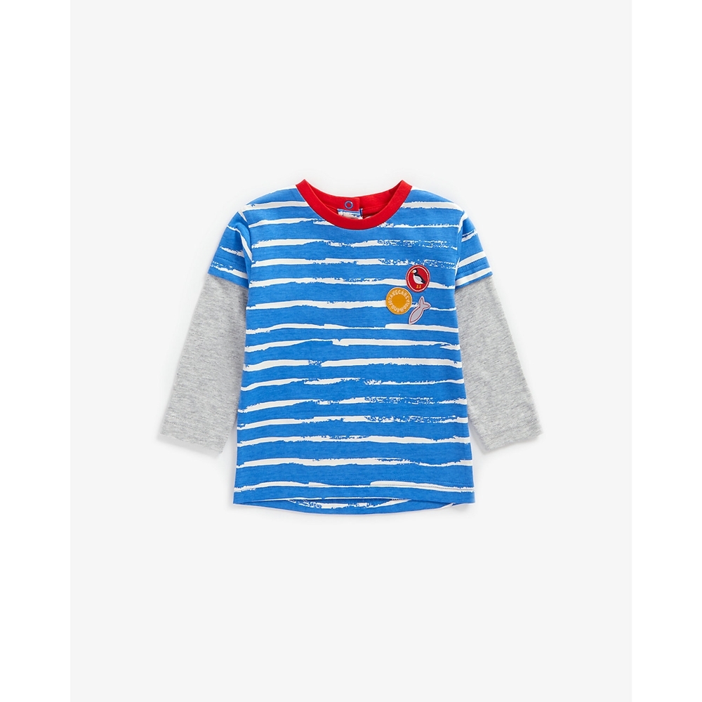 

Boys Full Sleeves Mock-Layered T-Shirt Badge Detail - Blue