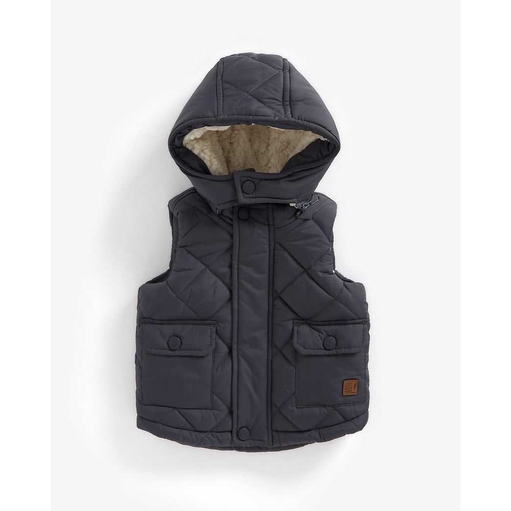 

Boys Full Sleeves Quilted Jacket Dino Print - Charcoal