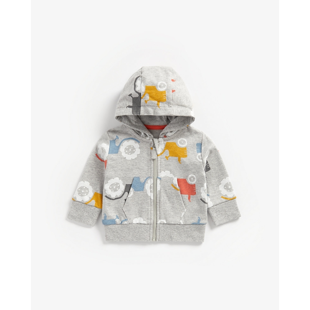 

Boys Full Sleeves Hooded Sweatshirt Tractor Print - Grey
