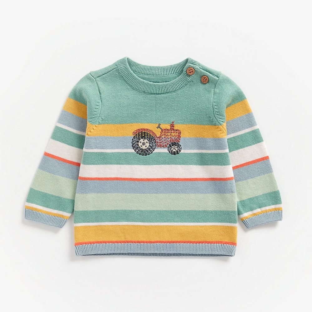 

Boys Full Sleeves Sweater Tractor Embroidery - Multicolor