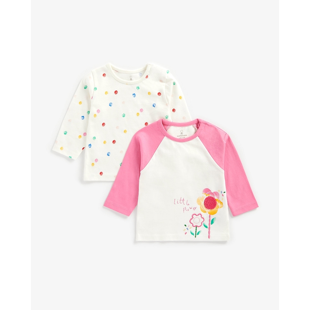 

Girls Full Sleeves T-Shirt Flower And Spot Print - Pack Of 2 - Multicolor