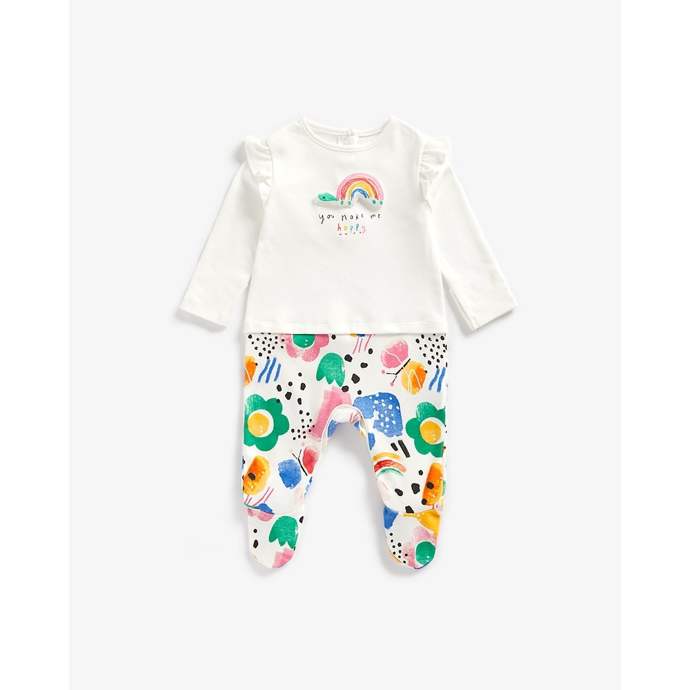 

Girls Full Sleeves Mock Romper 3D Rainbow Turtle - Multicolor