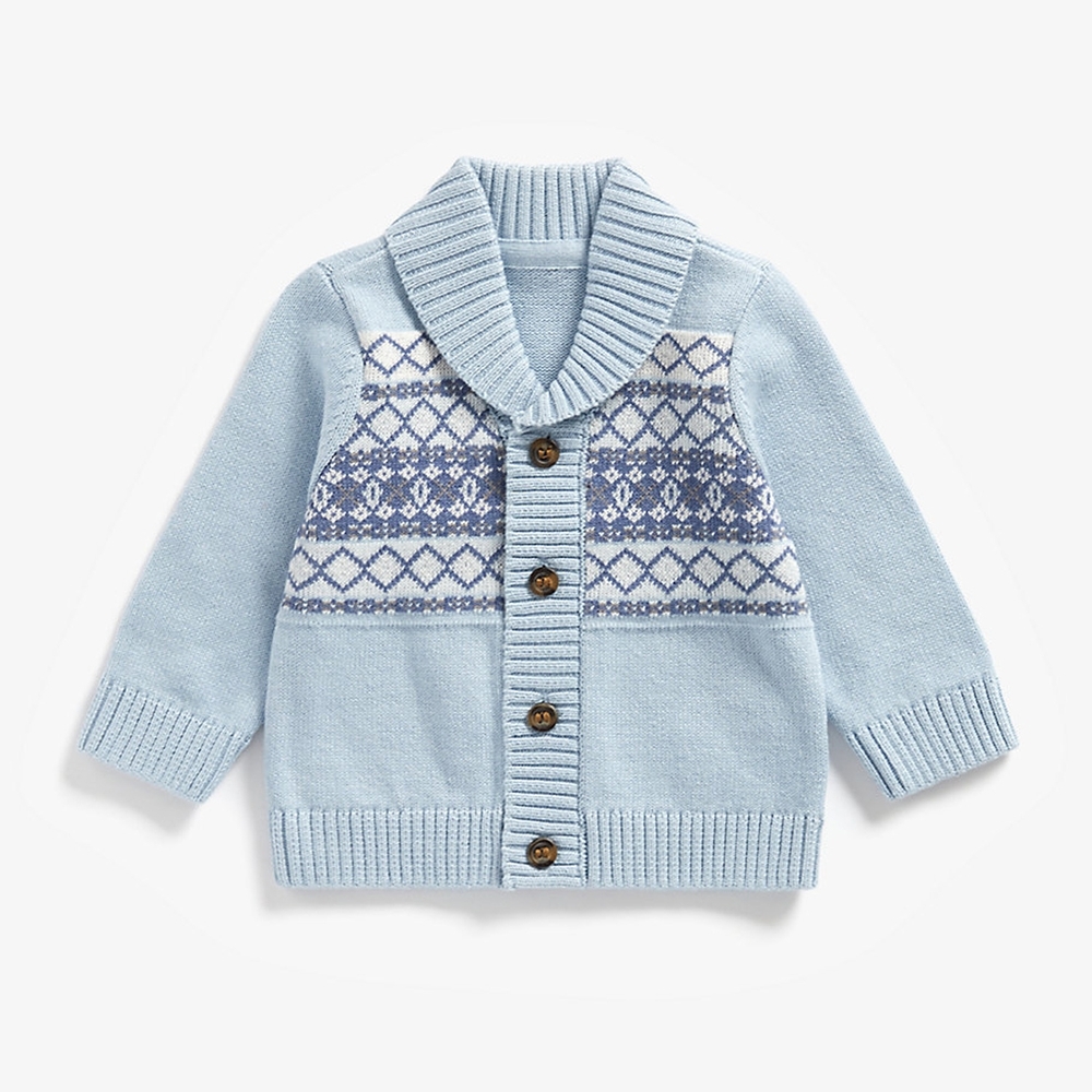 

Boys Full Sleeves Cardigan Fair Isle Design - Blue