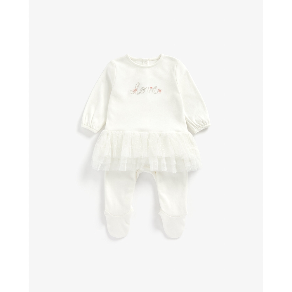 

Girls Full Sleeves Frock Style Romper Embroidered - White