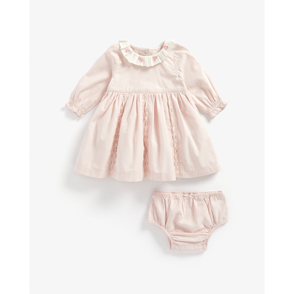 

Girls Full Sleeves Dress With Knickers Lace Detail - Pink