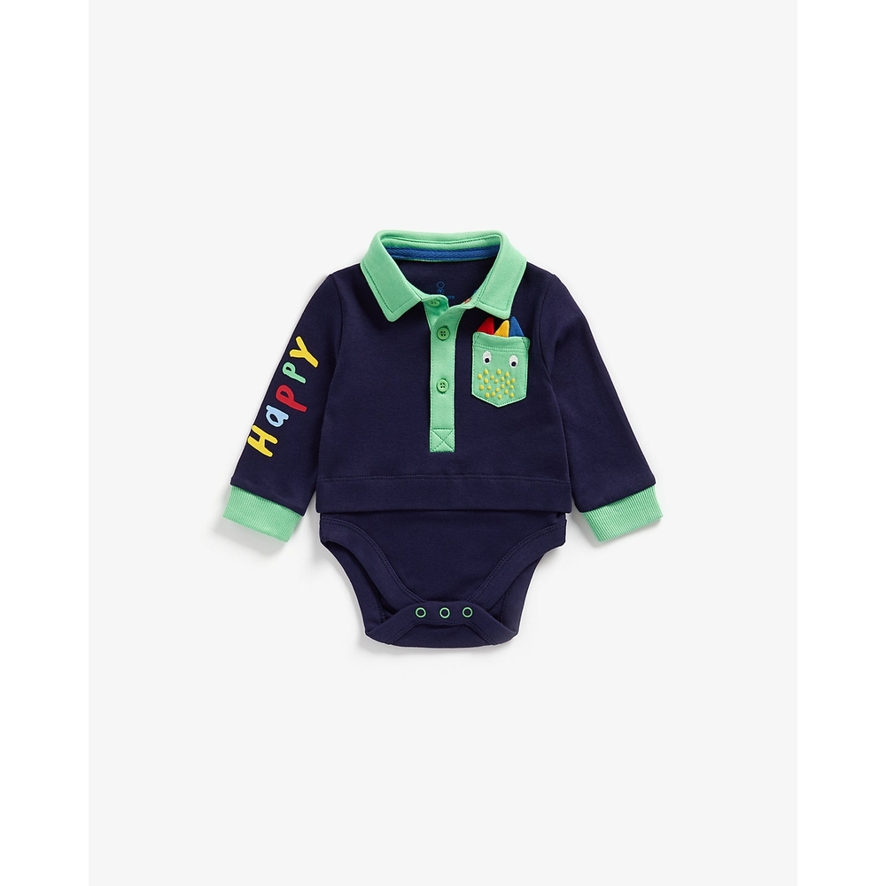 

Boys Full Sleeves Mock Bodysuit 3D Dino Spikes - Navy