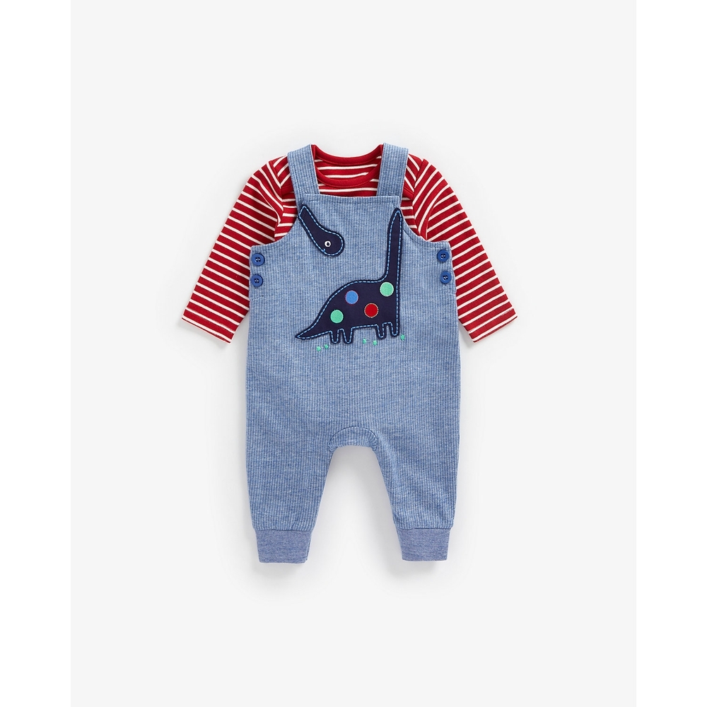 

Boys Full Sleeves Dungaree Set Dino Patchwork - Blue