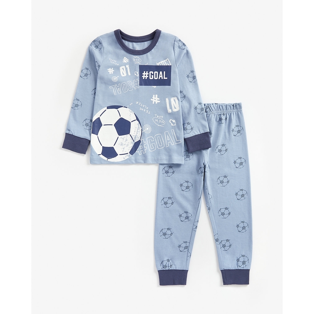 

Boys Full Sleeves Pyjama Set Football Print - Blue