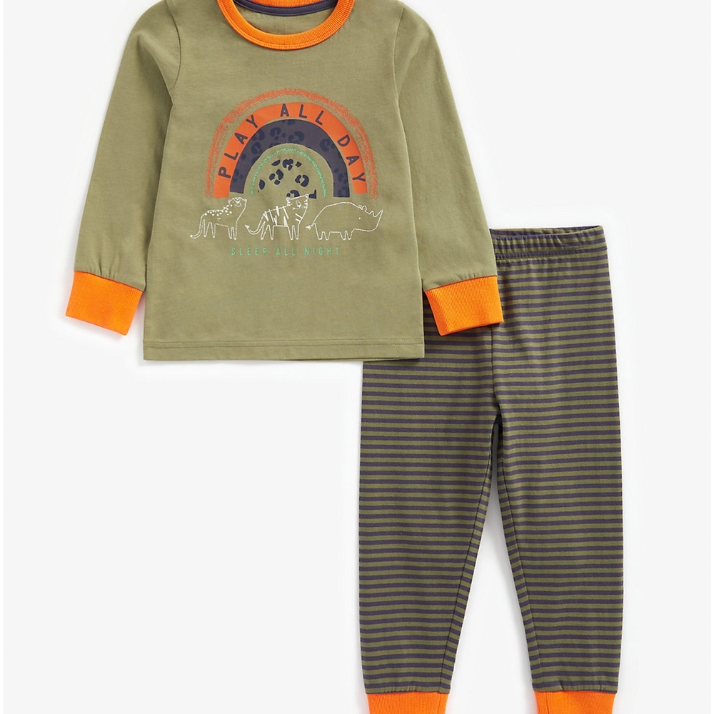 

Boys Full Sleeves Pyjama Set Slogan Print - Brown