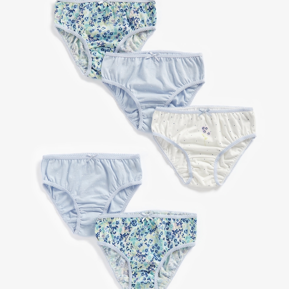 

Girls Briefs Floral Print - Pack Of 5 - Blue