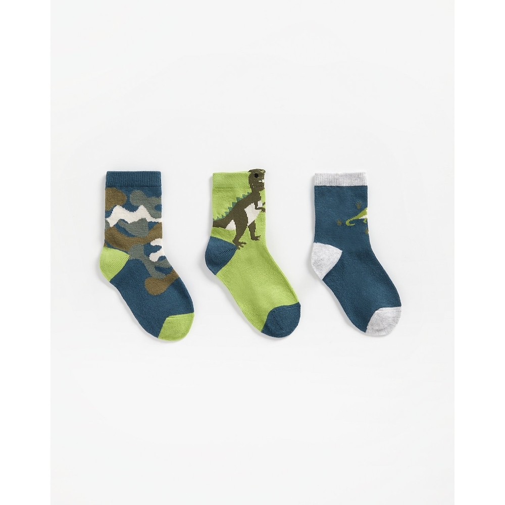 

Boys Socks Dino And Camo Design - Pack Of 3 - Green