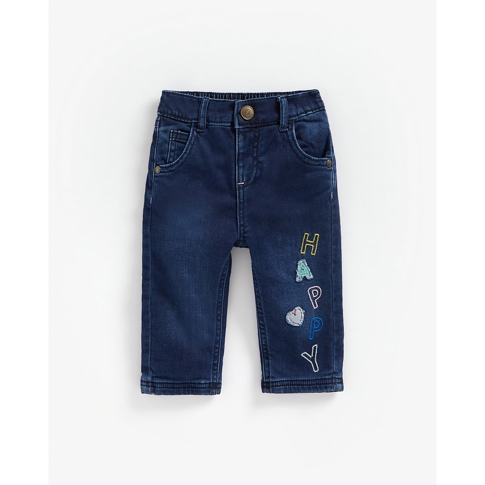 

Girls Jeans Text Embroidery - Blue