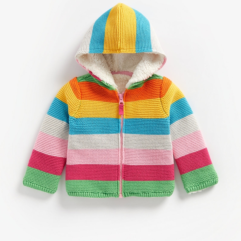 

Girls Full Sleeves Hooded Sweater Rainbow Stripes - Multicolor