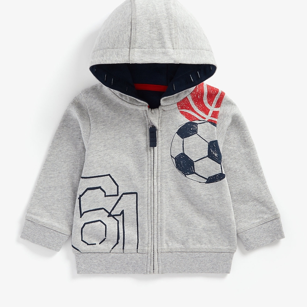 

Boys Full Sleeves Hooded Sweatshirt Football Print - Grey
