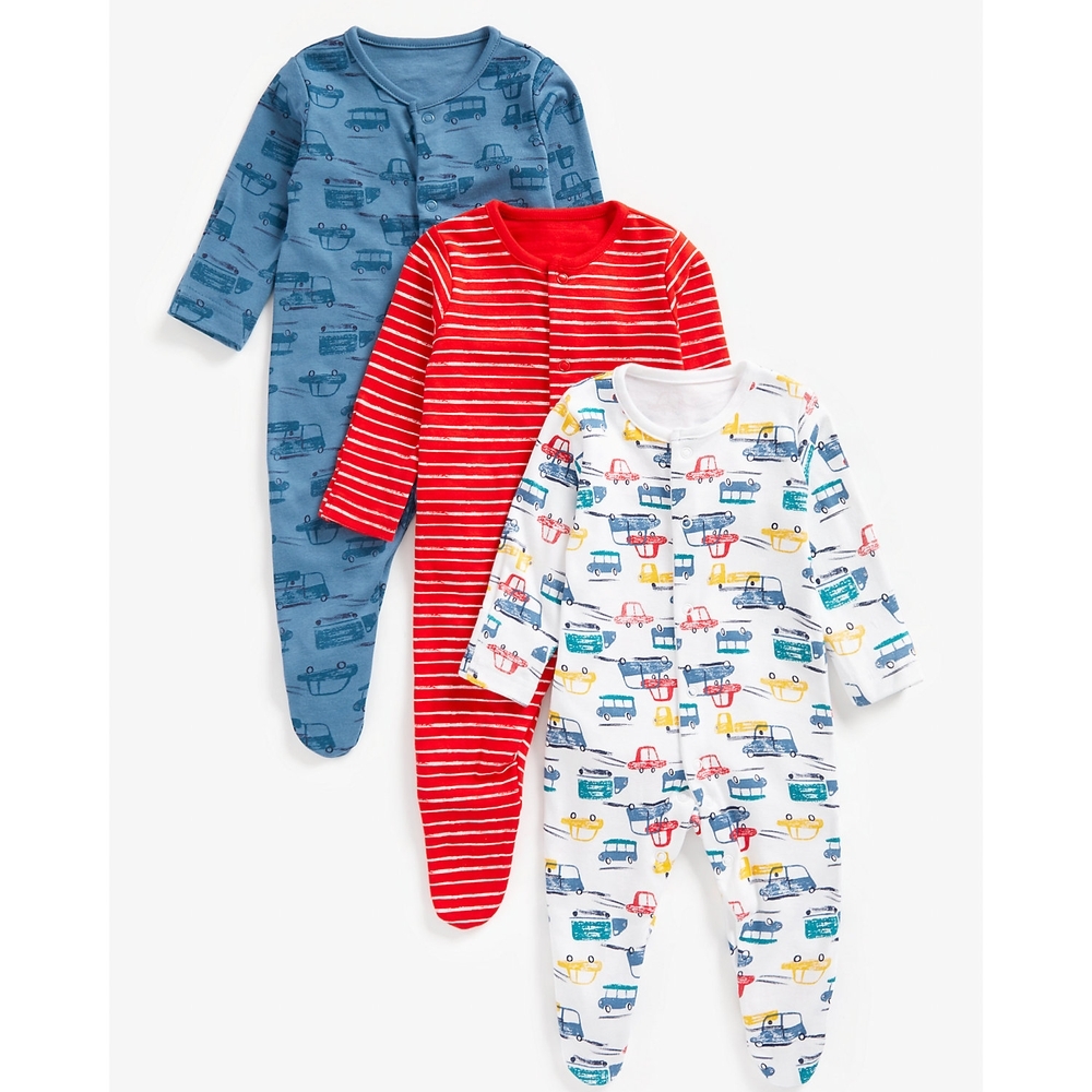 

Boys Full Sleeves Sleepsuits -Pack of 3-Multicolor