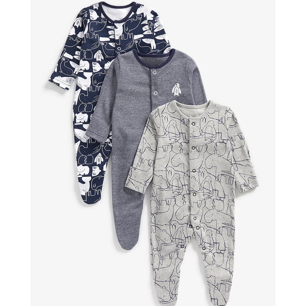

Boys Full Sleeves Sleepsuits -Pack of 3-Multicolor