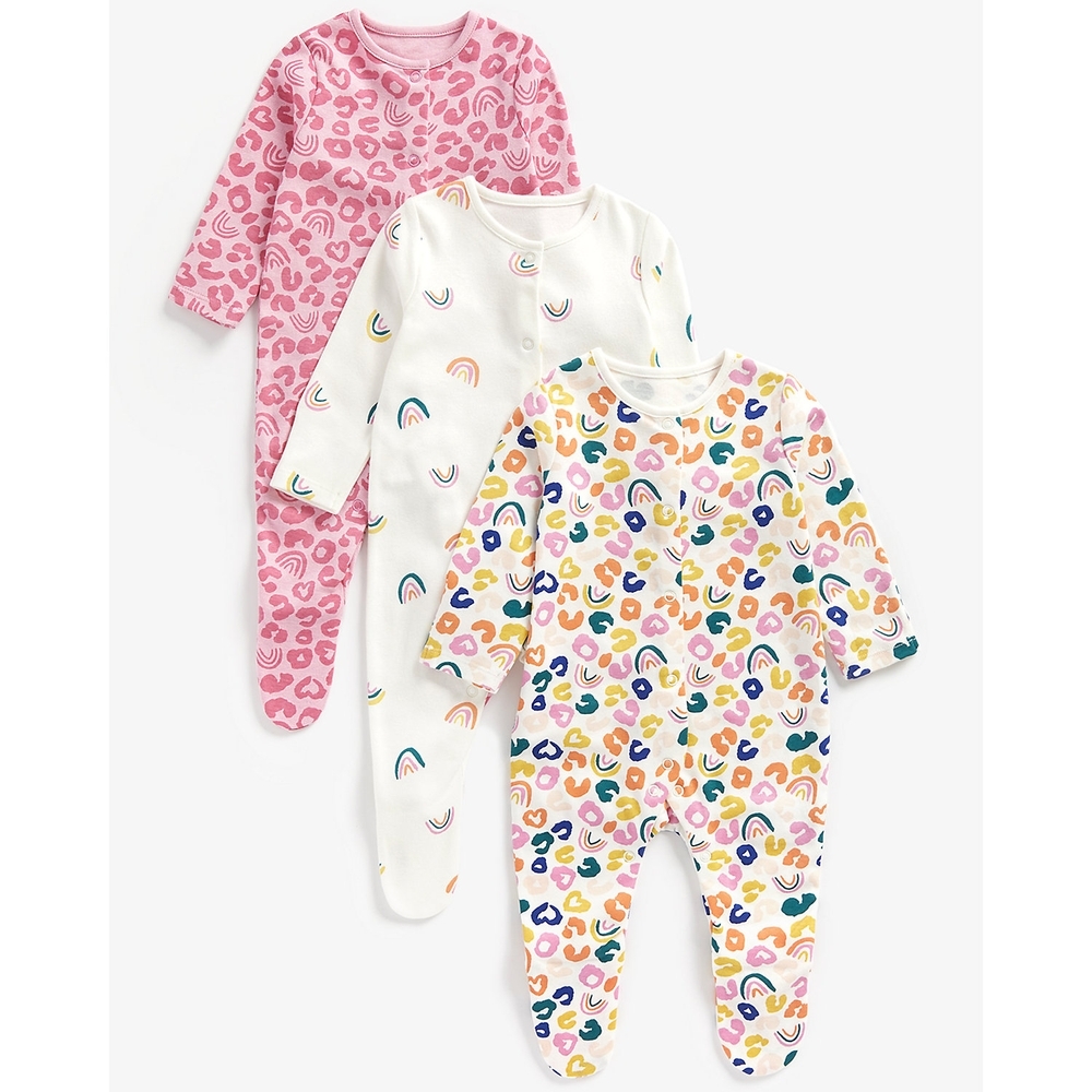 

Girls Full Sleeves Sleepsuits -Pack of 3-Multicolor