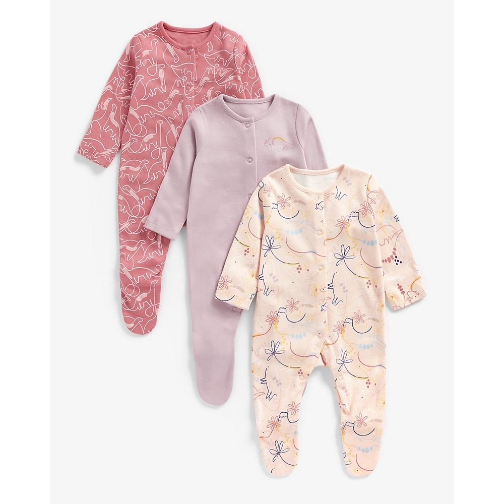 

Girls Full Sleeves Sleepsuits -Pack of 3-Multicolor