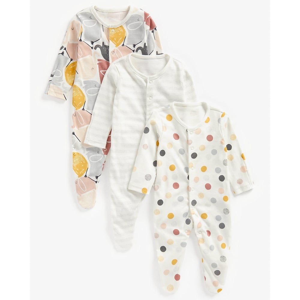 

Unisex Full Sleeves Sleepsuits -Pack of 3-Multicolor