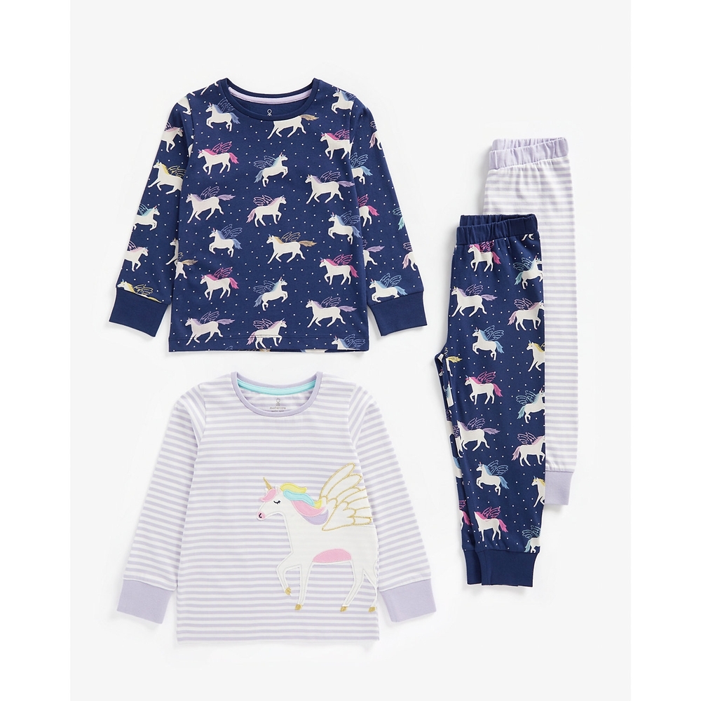 

Girls Full Sleeves Pyjama Set Unicorn Patchwork - Pack Of 2 - Multicolor