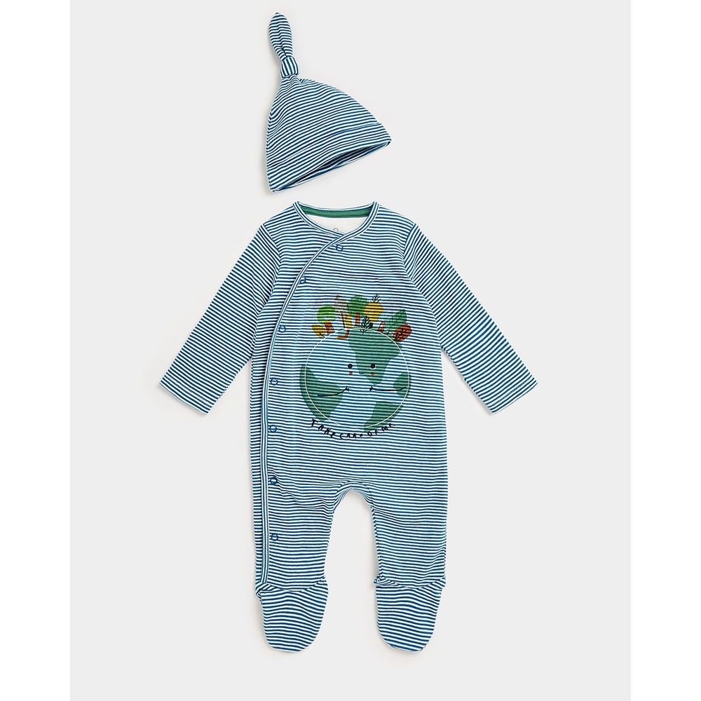 

Boys Full Sleeves Sleeepsuit With A Hat -Pack of 1-Blue