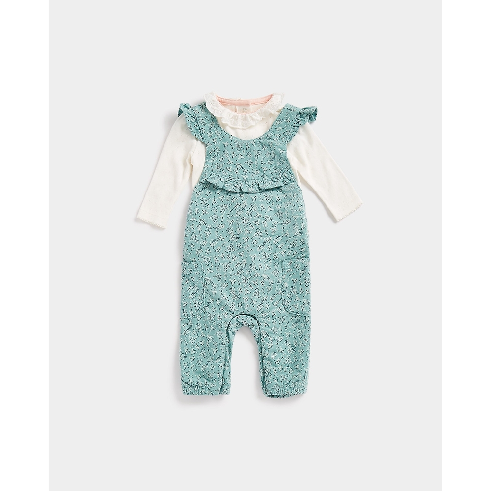 

Girls Full Sleeves Dungaree Set All Over Print-Pack of 1-Multicolor